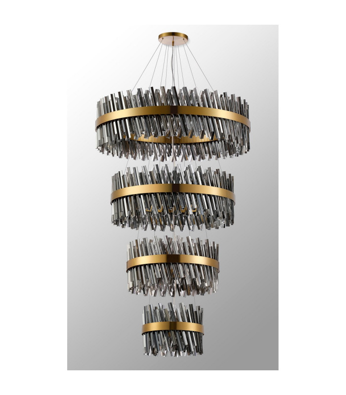 Lysander 4 Tier 40cm + 60cm + 80cm + 1m Pendant 10 + 18 + 24 + 32 Light G9 Brass/Smoke Item Weight: 80kg-10