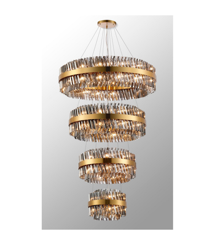 Lysander 4 Tier 40cm + 60cm + 80cm + 1m Pendant 10 + 18 + 24 + 32 Light G9 Brass/Smoke Item Weight: 80kg-11