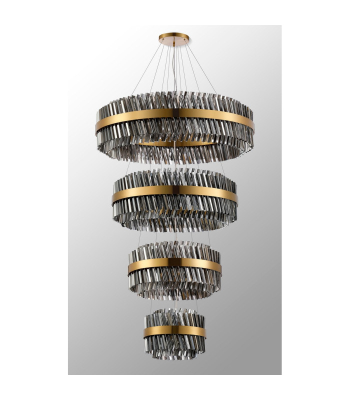 Lysander 4 Tier 40cm + 60cm + 80cm + 1m Pendant 10 + 18 + 24 + 32 Light G9 Brass/Smoke Item Weight: 80kg-12