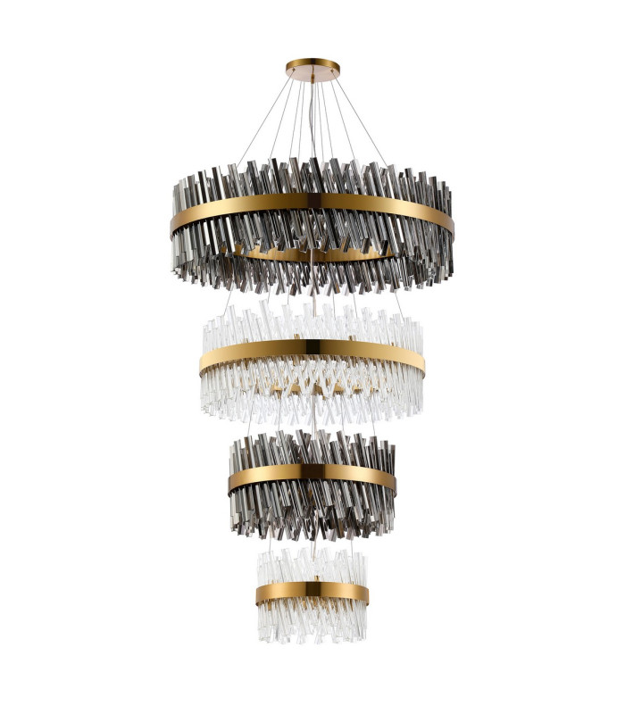 Lysander 4 Tier 40cm + 60cm + 80cm + 1m Pendant 10 + 18 + 24 + 32 Light G9 Brass/Smoke/Clear Item Weight: 80kg-4