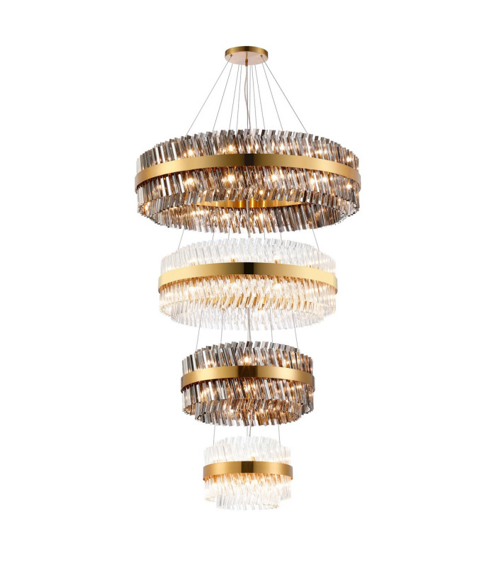 Lysander 4 Tier 40cm + 60cm + 80cm + 1m Pendant 10 + 18 + 24 + 32 Light G9 Brass/Smoke/Clear Item Weight: 80kg-5