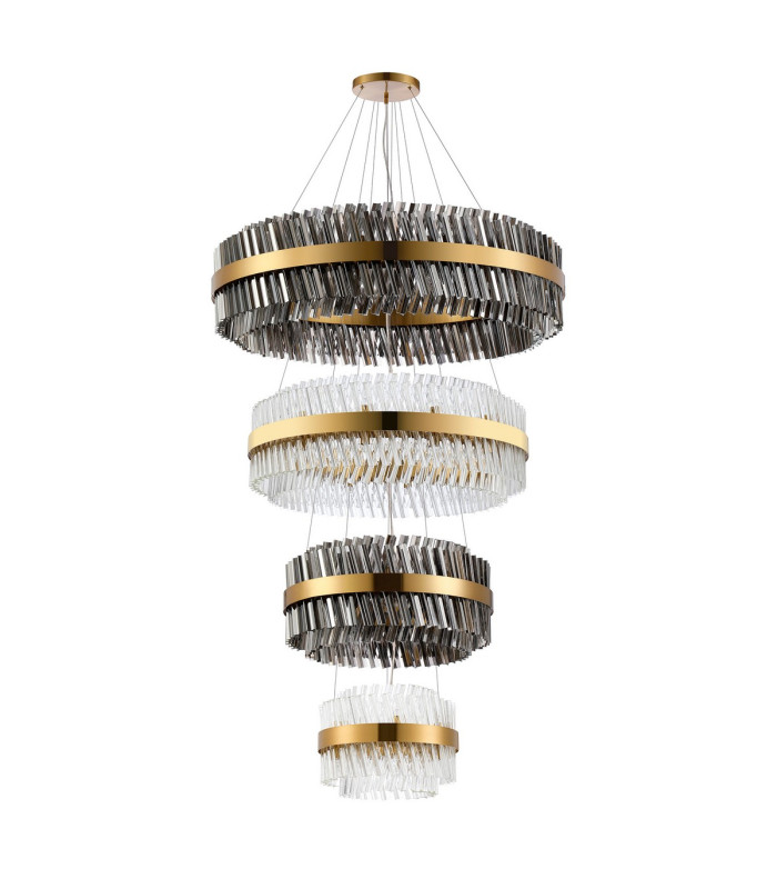 Lysander 4 Tier 40cm + 60cm + 80cm + 1m Pendant 10 + 18 + 24 + 32 Light G9 Brass/Smoke/Clear Item Weight: 80kg-10