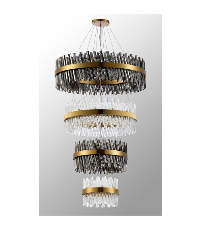 Lysander 4 Tier 40cm + 60cm + 80cm + 1m Pendant 10 + 18 + 24 + 32 Light G9 Brass/Smoke/Clear Item Weight: 80kg-11