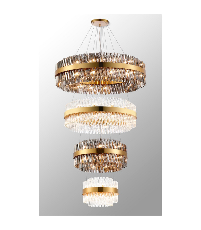 Lysander 4 Tier 40cm + 60cm + 80cm + 1m Pendant 10 + 18 + 24 + 32 Light G9 Brass/Smoke/Clear Item Weight: 80kg-12