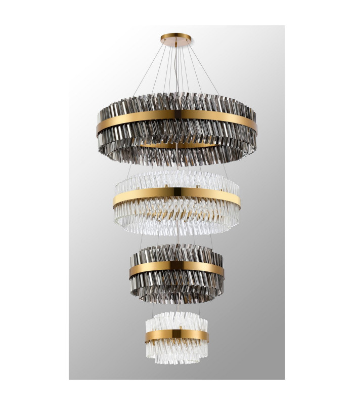 Lysander 4 Tier 40cm + 60cm + 80cm + 1m Pendant 10 + 18 + 24 + 32 Light G9 Brass/Smoke/Clear Item Weight: 80kg-13