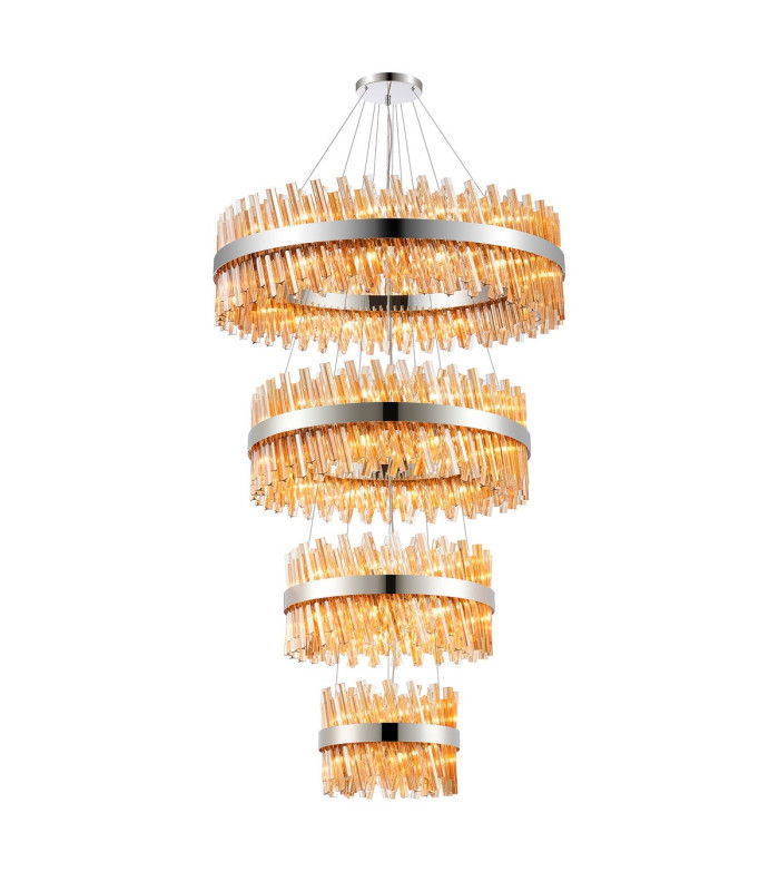 Lysander 4 Tier 40cm + 60cm + 80cm + 1m Pendant 10 + 18 + 24 + 32 Light G9 Polished Nickel/Amber Item Weight: 80kg-1