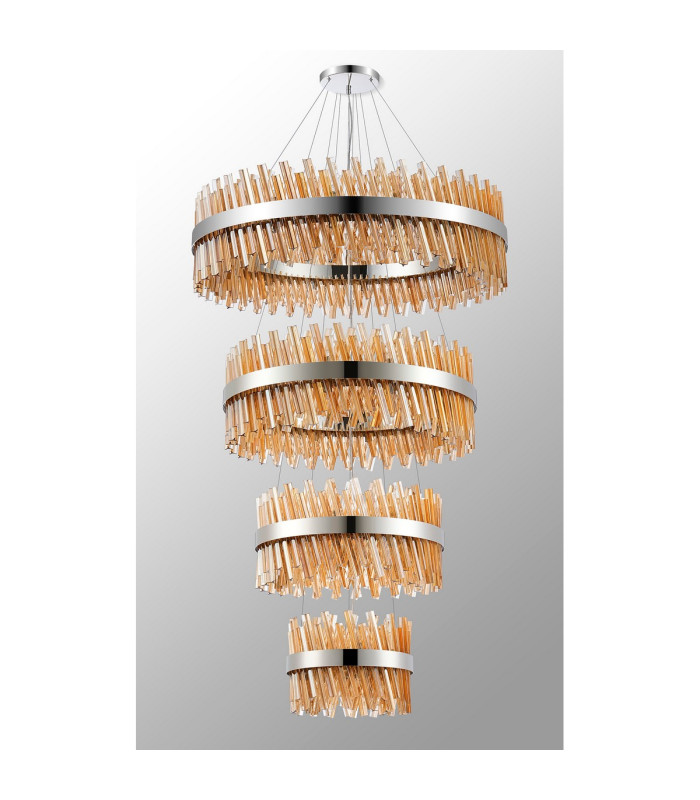 Lysander 4 Tier 40cm + 60cm + 80cm + 1m Pendant 10 + 18 + 24 + 32 Light G9 Polished Nickel/Amber Item Weight: 80kg-9
