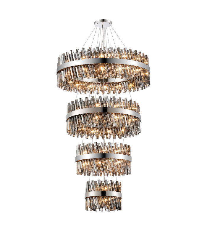 Lysander 4 Tier 40cm + 60cm + 80cm + 1m Pendant 10 + 18 + 24 + 32 Light G9 Polished Nickel/Smoke Item Weight: 80kg-1