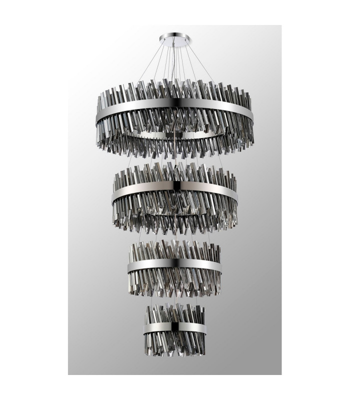 Lysander 4 Tier 40cm + 60cm + 80cm + 1m Pendant 10 + 18 + 24 + 32 Light G9 Polished Nickel/Smoke Item Weight: 80kg-10