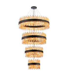 Lysander 4 Tier 40cm + 60cm + 80cm + 1m Pendant 10 + 18 + 24 + 32 Light G9 Satin Black/Amber Item Weight: 80kg-1