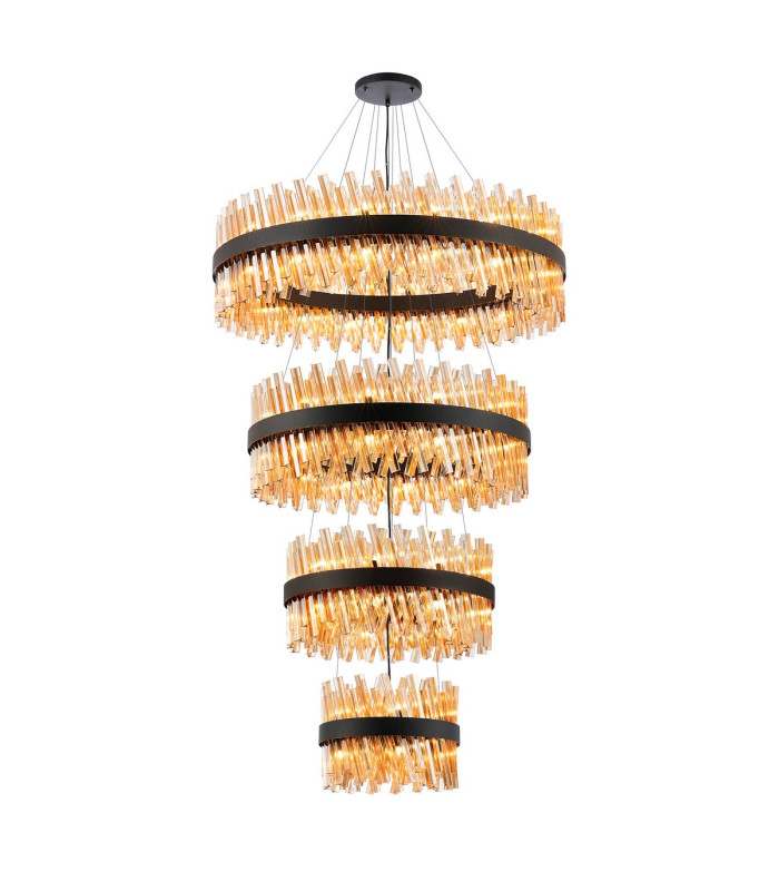 Lysander 4 Tier 40cm + 60cm + 80cm + 1m Pendant 10 + 18 + 24 + 32 Light G9 Satin Black/Amber Item Weight: 80kg-1