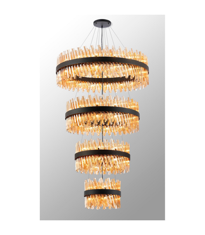 Lysander 4 Tier 40cm + 60cm + 80cm + 1m Pendant 10 + 18 + 24 + 32 Light G9 Satin Black/Amber Item Weight: 80kg-3