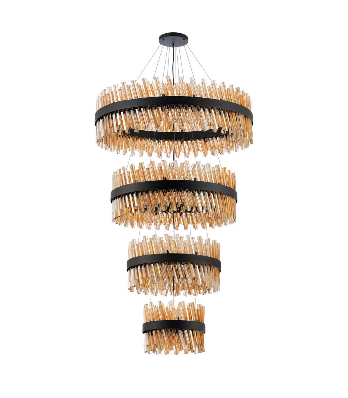 Lysander 4 Tier 40cm + 60cm + 80cm + 1m Pendant 10 + 18 + 24 + 32 Light G9 Satin Black/Amber Item Weight: 80kg-4