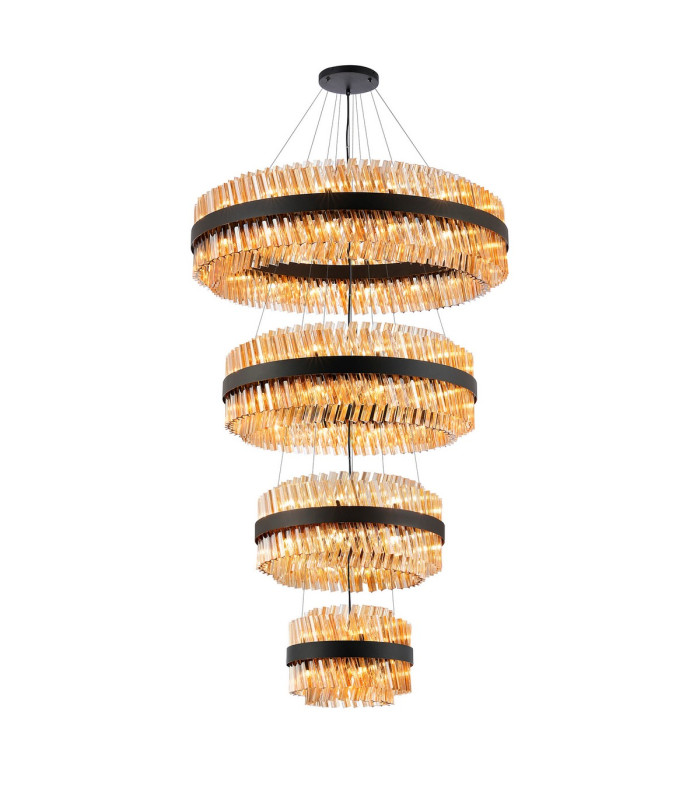 Lysander 4 Tier 40cm + 60cm + 80cm + 1m Pendant 10 + 18 + 24 + 32 Light G9 Satin Black/Amber Item Weight: 80kg-5