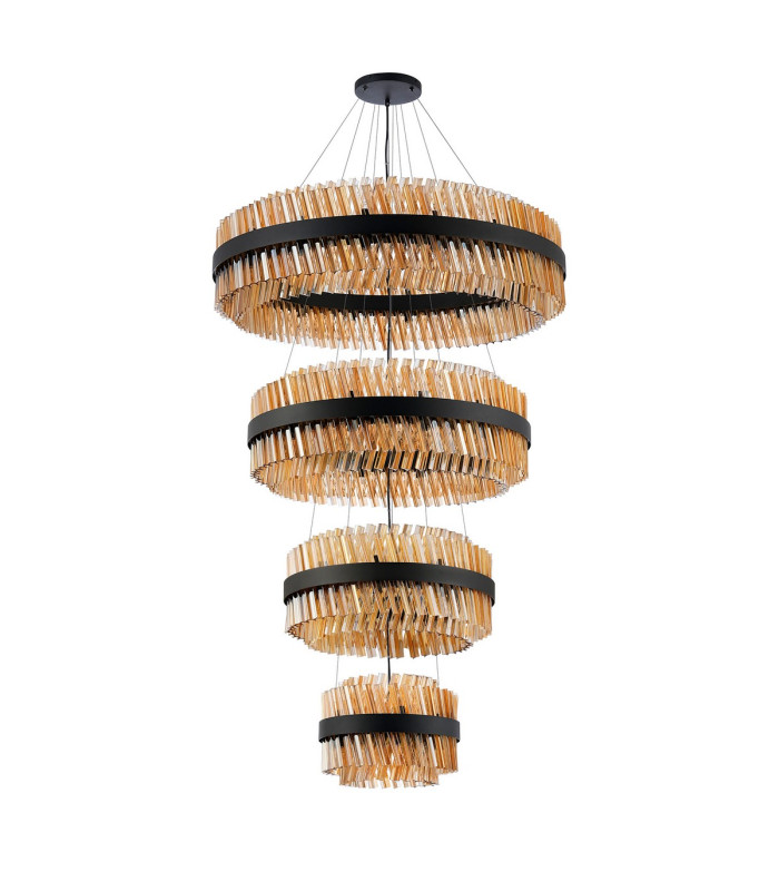 Lysander 4 Tier 40cm + 60cm + 80cm + 1m Pendant 10 + 18 + 24 + 32 Light G9 Satin Black/Amber Item Weight: 80kg-9