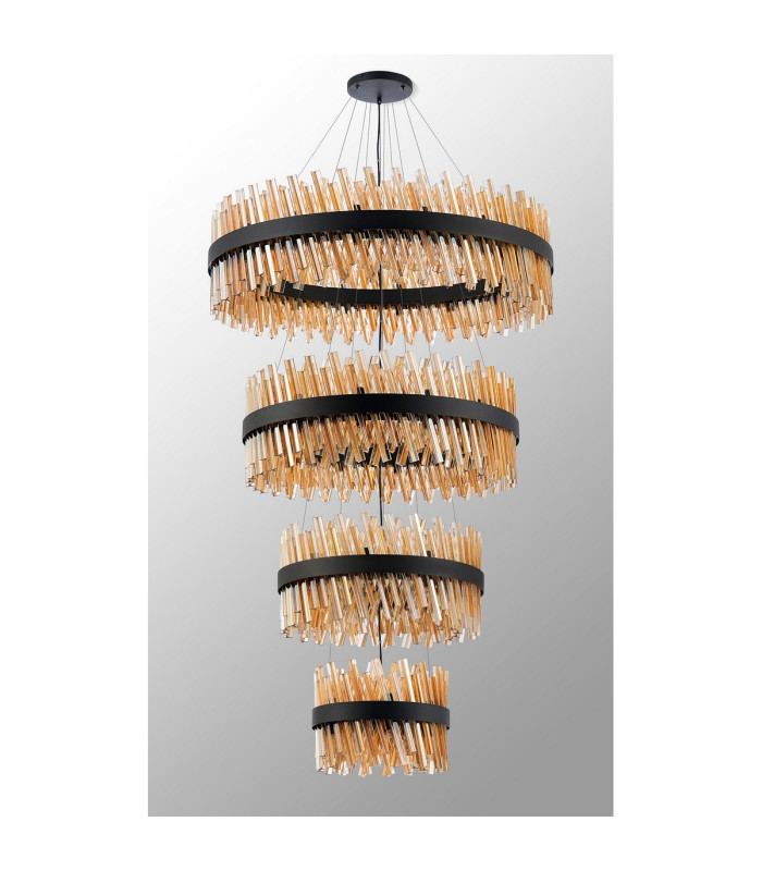 Lysander 4 Tier 40cm + 60cm + 80cm + 1m Pendant 10 + 18 + 24 + 32 Light G9 Satin Black/Amber Item Weight: 80kg-10