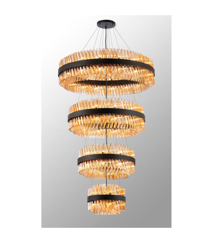 Lysander 4 Tier 40cm + 60cm + 80cm + 1m Pendant 10 + 18 + 24 + 32 Light G9 Satin Black/Amber Item Weight: 80kg-11