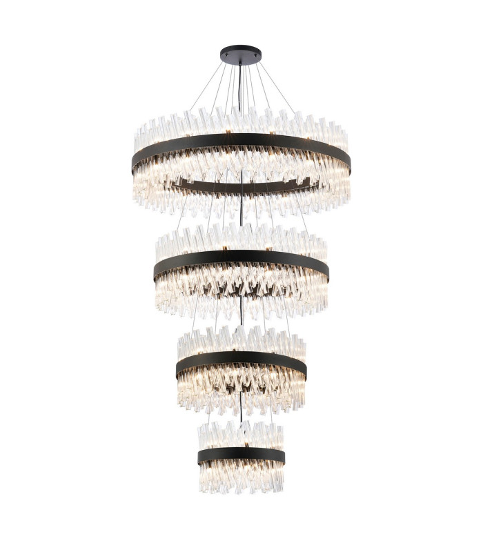 Lysander 4 Tier 40cm + 60cm + 80cm + 1m Pendant 10 + 18 + 24 + 32 Light G9 Satin Black/Clear Item Weight: 80kg-1