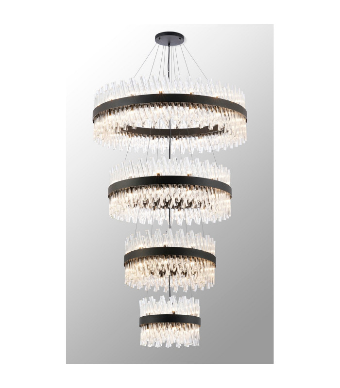 Lysander 4 Tier 40cm + 60cm + 80cm + 1m Pendant 10 + 18 + 24 + 32 Light G9 Satin Black/Clear Item Weight: 80kg-3