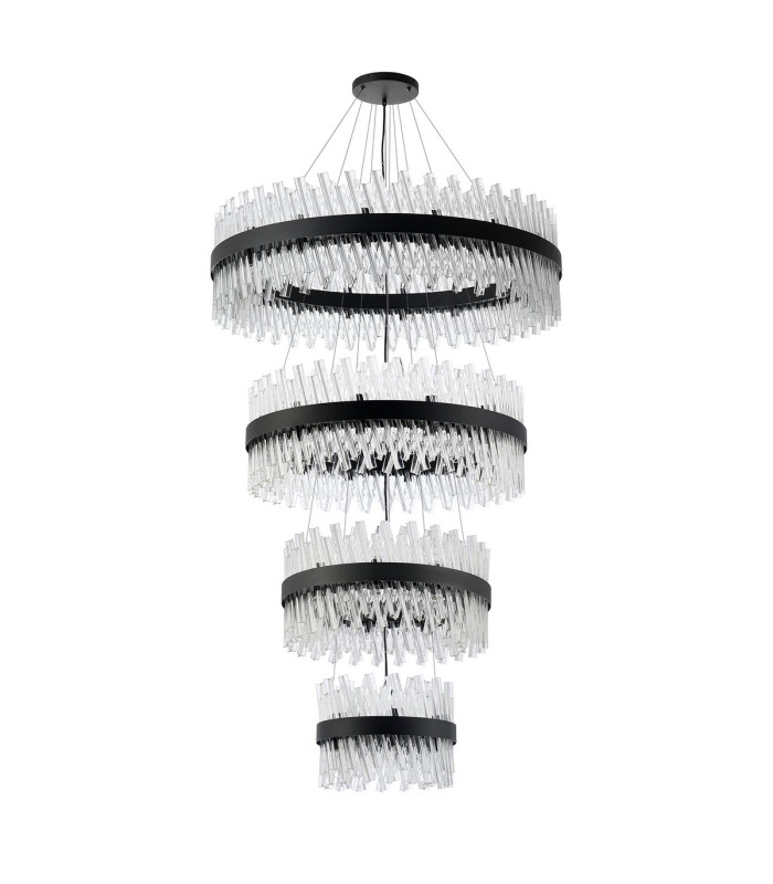 Lysander 4 Tier 40cm + 60cm + 80cm + 1m Pendant 10 + 18 + 24 + 32 Light G9 Satin Black/Clear Item Weight: 80kg-4