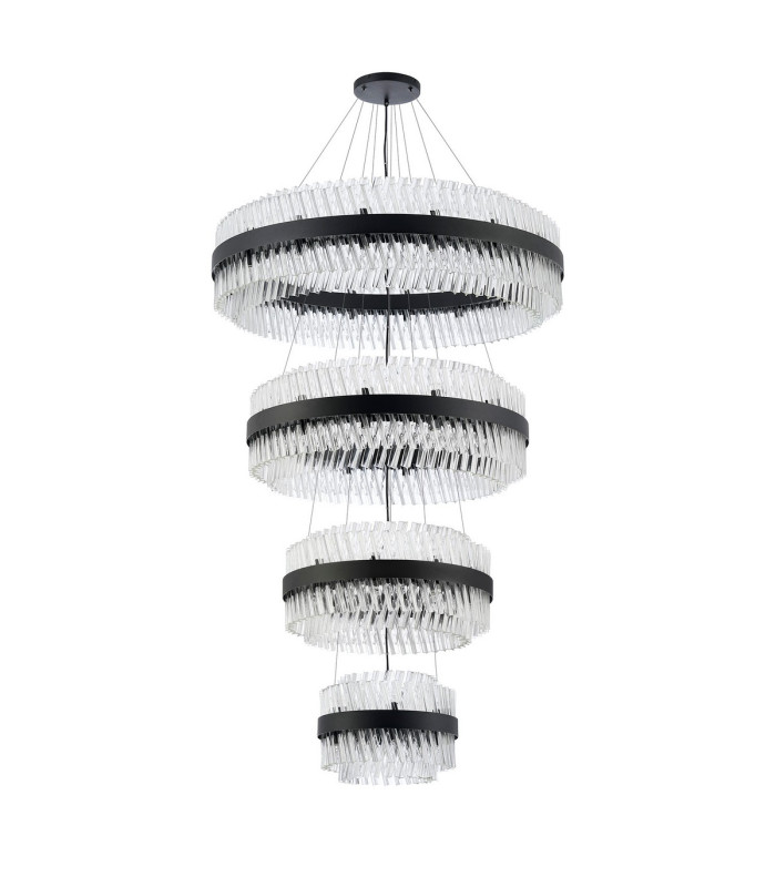 Lysander 4 Tier 40cm + 60cm + 80cm + 1m Pendant 10 + 18 + 24 + 32 Light G9 Satin Black/Clear Item Weight: 80kg-9
