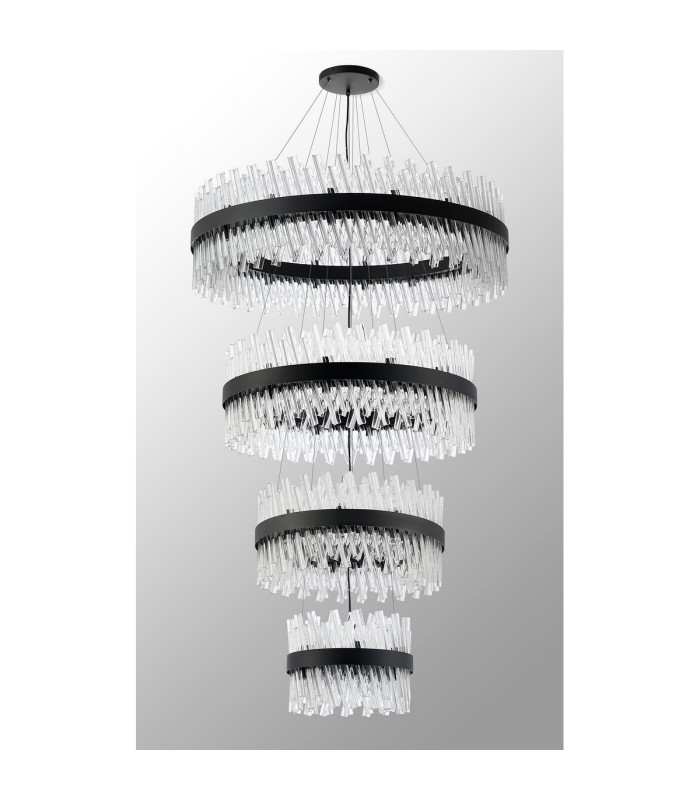 Lysander 4 Tier 40cm + 60cm + 80cm + 1m Pendant 10 + 18 + 24 + 32 Light G9 Satin Black/Clear Item Weight: 80kg-10