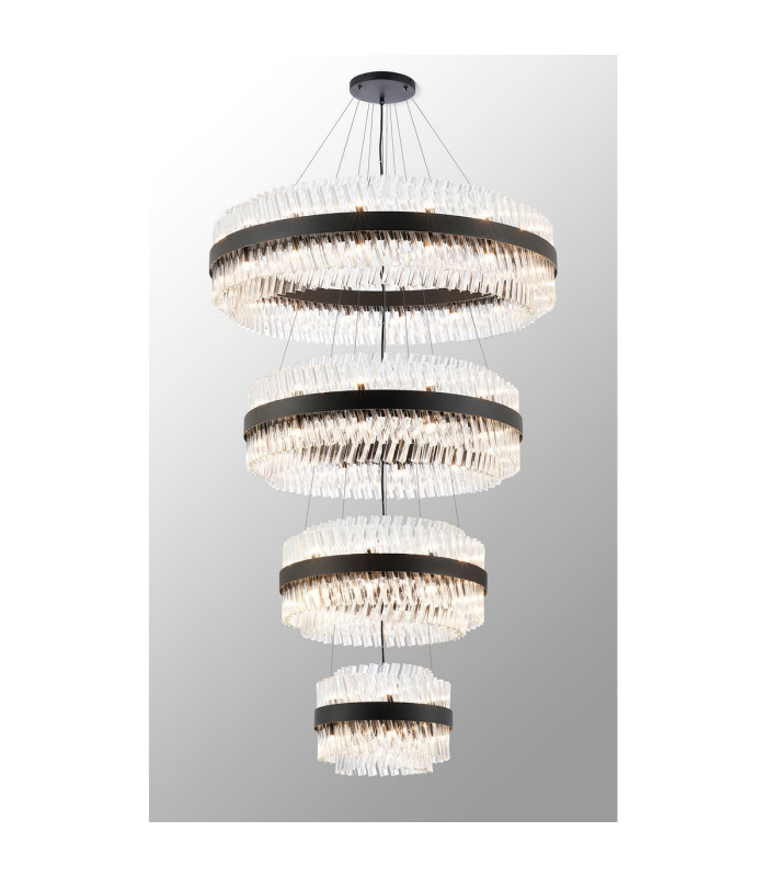 Lysander 4 Tier 40cm + 60cm + 80cm + 1m Pendant 10 + 18 + 24 + 32 Light G9 Satin Black/Clear Item Weight: 80kg-11