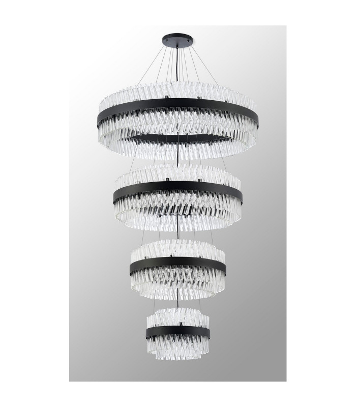 Lysander 4 Tier 40cm + 60cm + 80cm + 1m Pendant 10 + 18 + 24 + 32 Light G9 Satin Black/Clear Item Weight: 80kg-12