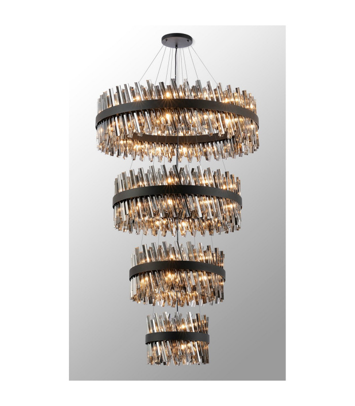 Lysander 4 Tier 40cm + 60cm + 80cm + 1m Pendant 10 + 18 + 24 + 32 Light G9 Satin Black/Smoke Item Weight: 80kg-3