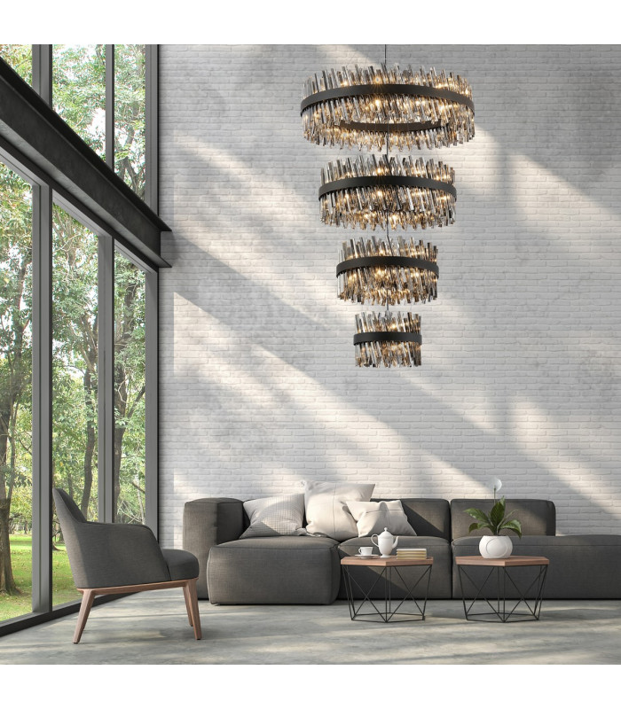 Lysander 4 Tier 40cm + 60cm + 80cm + 1m Pendant 10 + 18 + 24 + 32 Light G9 Satin Black/Smoke Item Weight: 80kg-4