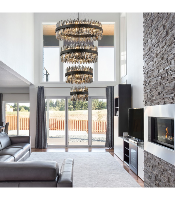Lysander 4 Tier 40cm + 60cm + 80cm + 1m Pendant 10 + 18 + 24 + 32 Light G9 Satin Black/Smoke Item Weight: 80kg-5