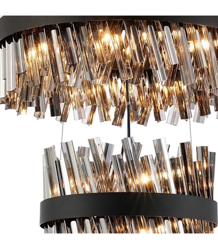 Lysander 4 Tier 40cm + 60cm + 80cm + 1m Pendant 10 + 18 + 24 + 32 Light G9 Satin Black/Smoke Item Weight: 80kg-9