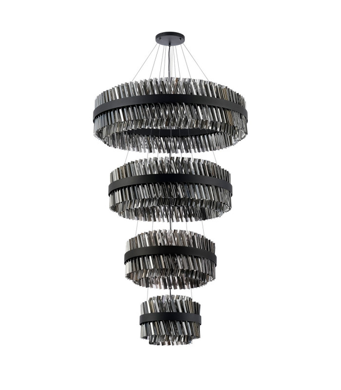 Lysander 4 Tier 40cm + 60cm + 80cm + 1m Pendant 10 + 18 + 24 + 32 Light G9 Satin Black/Smoke Item Weight: 80kg-12