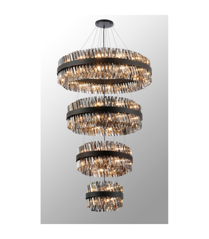 Lysander 4 Tier 40cm + 60cm + 80cm + 1m Pendant 10 + 18 + 24 + 32 Light G9 Satin Black/Smoke Item Weight: 80kg-14