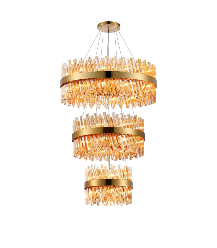 Lysander 3 Tier 40cm + 60cm + 80cm Pendant 10 + 18 + 24 Light G9 Brass/Amber Item Weight: 50kg-1