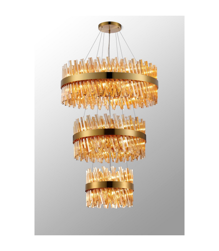 Lysander 3 Tier 40cm + 60cm + 80cm Pendant 10 + 18 + 24 Light G9 Brass/Amber Item Weight: 50kg-3
