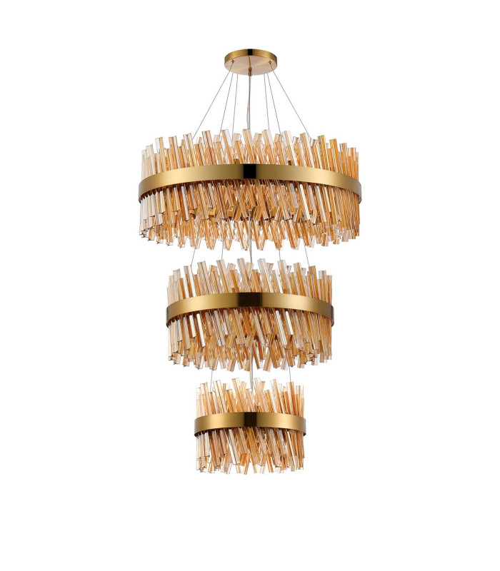 Lysander 3 Tier 40cm + 60cm + 80cm Pendant 10 + 18 + 24 Light G9 Brass/Amber Item Weight: 50kg-4