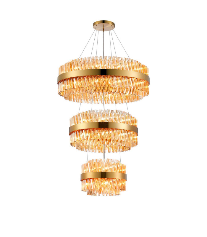 Lysander 3 Tier 40cm + 60cm + 80cm Pendant 10 + 18 + 24 Light G9 Brass/Amber Item Weight: 50kg-5