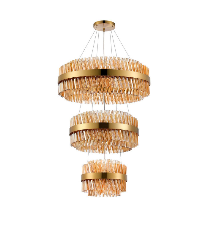 Lysander 3 Tier 40cm + 60cm + 80cm Pendant 10 + 18 + 24 Light G9 Brass/Amber Item Weight: 50kg-9