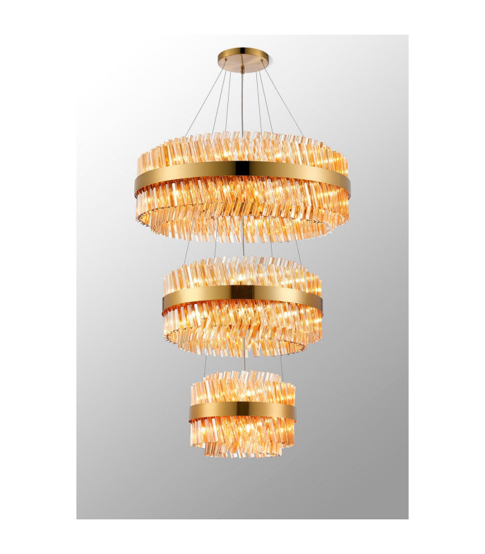 Lysander 3 Tier 40cm + 60cm + 80cm Pendant 10 + 18 + 24 Light G9 Brass/Amber Item Weight: 50kg-11