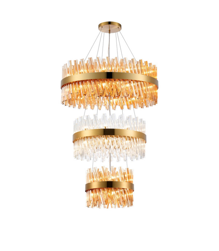 Lysander 3 Tier 40cm + 60cm + 80cm Pendant 10 + 18 + 24 Light G9 Brass/Amber/Clear Item Weight: 50kg-1