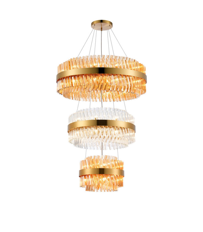 Lysander 3 Tier 40cm + 60cm + 80cm Pendant 10 + 18 + 24 Light G9 Brass/Amber/Clear Item Weight: 50kg-5