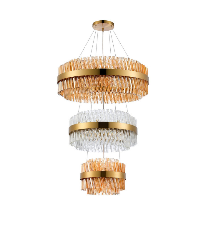 Lysander 3 Tier 40cm + 60cm + 80cm Pendant 10 + 18 + 24 Light G9 Brass/Amber/Clear Item Weight: 50kg-9