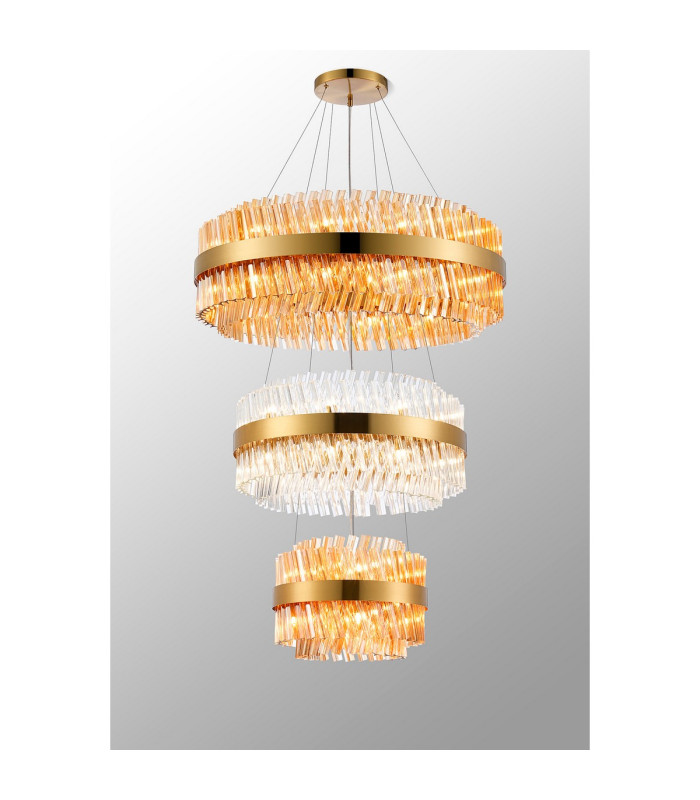 Lysander 3 Tier 40cm + 60cm + 80cm Pendant 10 + 18 + 24 Light G9 Brass/Amber/Clear Item Weight: 50kg-11