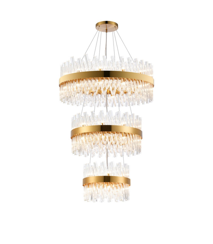 Lysander 3 Tier 40cm + 60cm + 80cm Pendant 10 + 18 + 24 Light G9 Brass/Clear Item Weight: 50kg-1