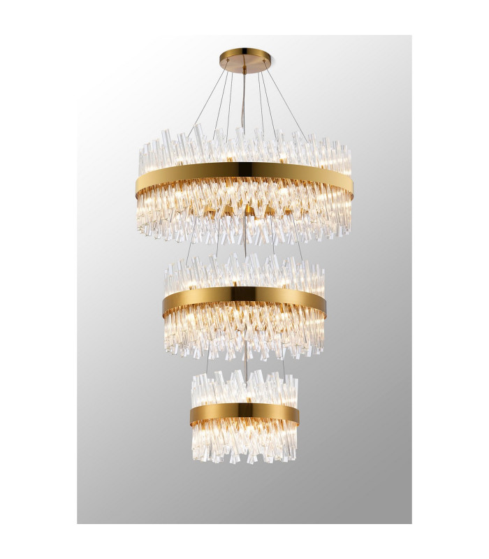 Lysander 3 Tier 40cm + 60cm + 80cm Pendant 10 + 18 + 24 Light G9 Brass/Clear Item Weight: 50kg-3