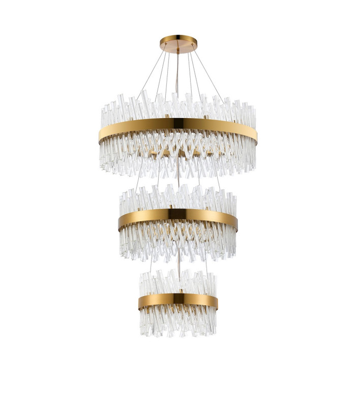 Lysander 3 Tier 40cm + 60cm + 80cm Pendant 10 + 18 + 24 Light G9 Brass/Clear Item Weight: 50kg-4