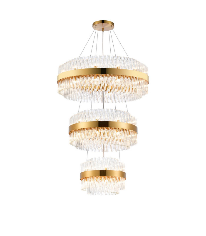 Lysander 3 Tier 40cm + 60cm + 80cm Pendant 10 + 18 + 24 Light G9 Brass/Clear Item Weight: 50kg-5