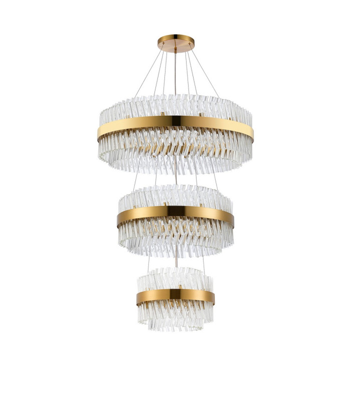 Lysander 3 Tier 40cm + 60cm + 80cm Pendant 10 + 18 + 24 Light G9 Brass/Clear Item Weight: 50kg-9