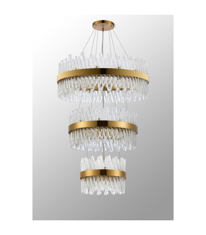 Lysander 3 Tier 40cm + 60cm + 80cm Pendant 10 + 18 + 24 Light G9 Brass/Clear Item Weight: 50kg-10
